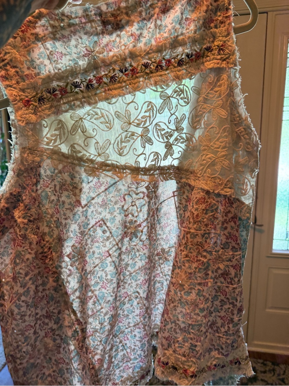 POL Floral Patchwork Cream & Pink Embroidered Vest